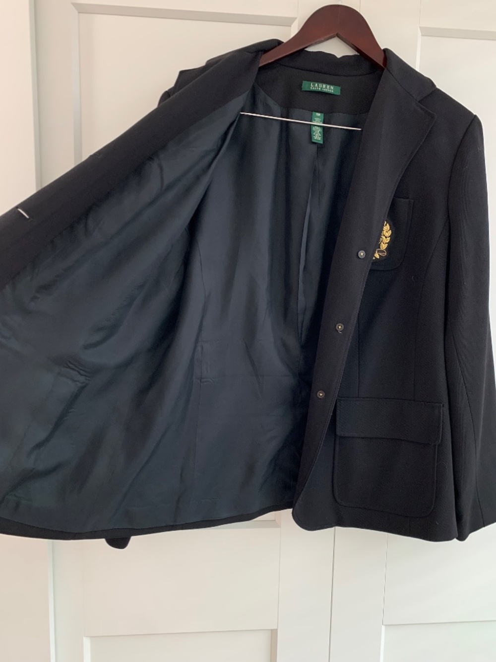 RALPH LAUREN Classic Black Crest 100% Wool Blazer Women's US Size 14W VINTAGE - Picture 13 of 13